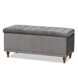 Baxton Studio Kaylee Modern and Contemporary Grey Velvet Fabric Upholstered Button-Tufted Storage Ottoman Bench